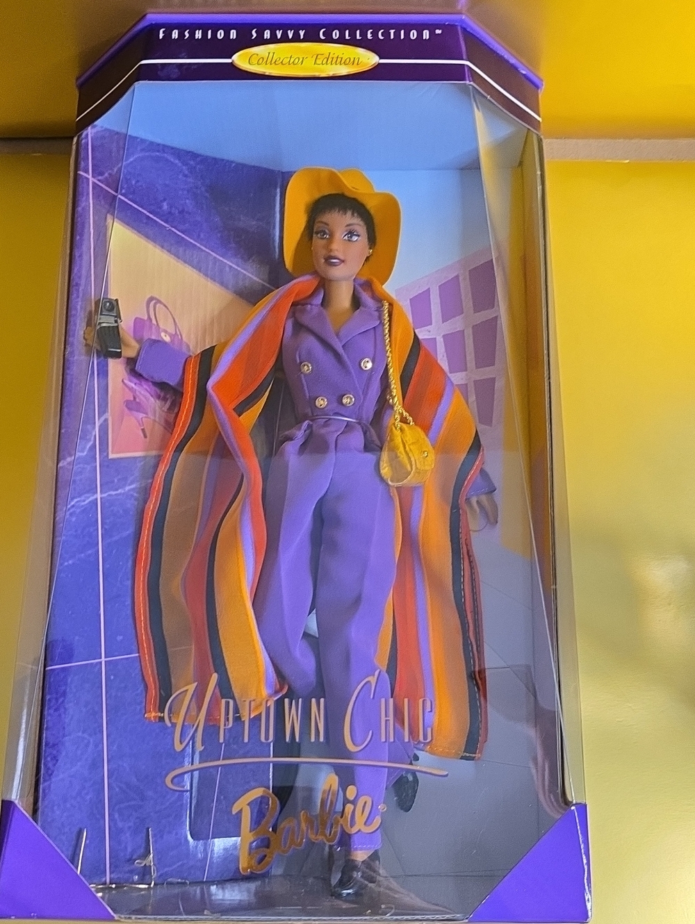 Barbie Uptown Chic Purple Coat, Striped Cape & Yellow Hat Set